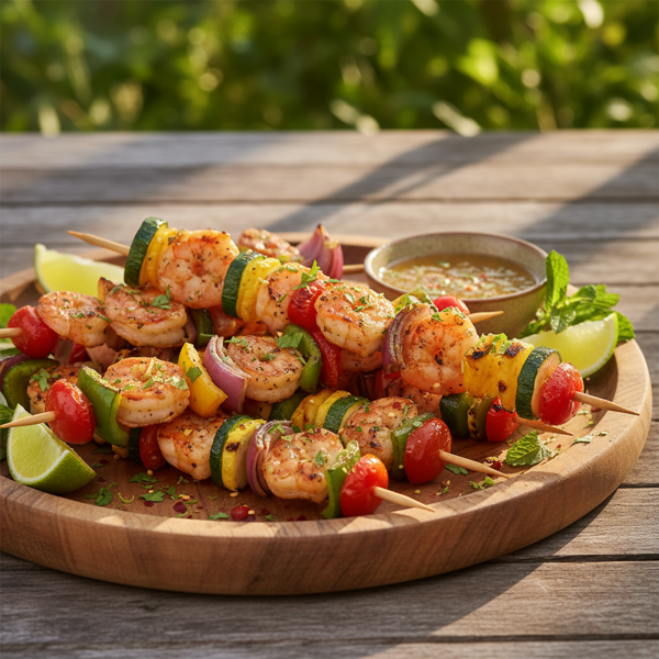 Tequila Lime Shrimp and Grilled Veggie Skewers recipe
