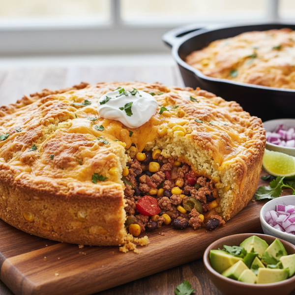 Tex-Mex Beef Cornbread Pie recipe