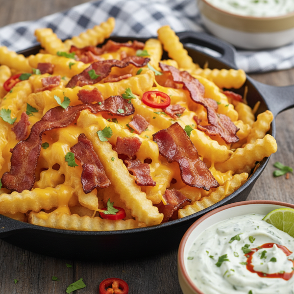 Tex-Mex Cheesy Bacon Fries with Zesty Ranch Dip recipe