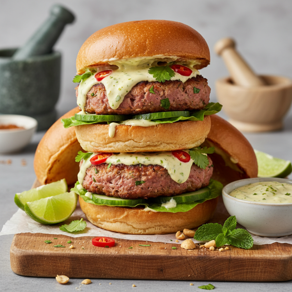 Thai-Style Tuna Burgers with Zesty Ginger-Lemon Aioli recipe