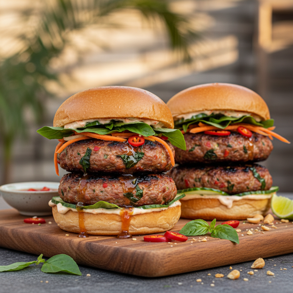 Thai Basil Grilled Pork Burgers recipe