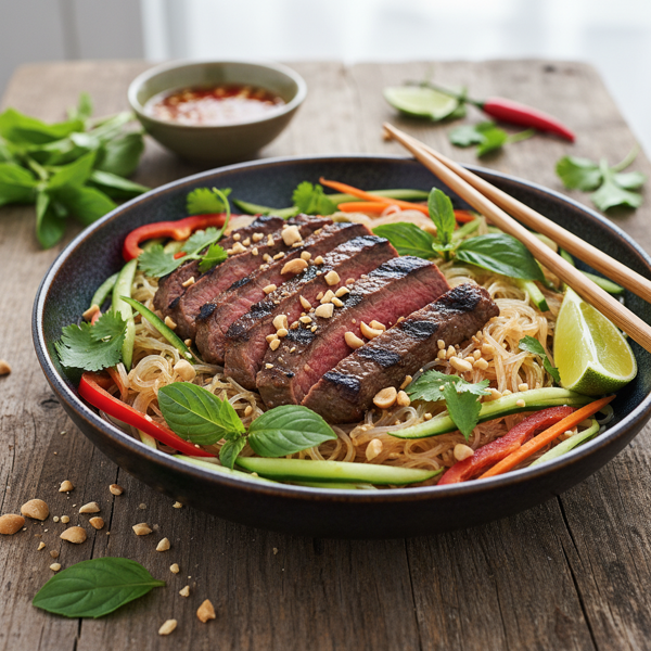 Thai Grilled Steak & Noodle Bowl with Fresh Herbs recipe