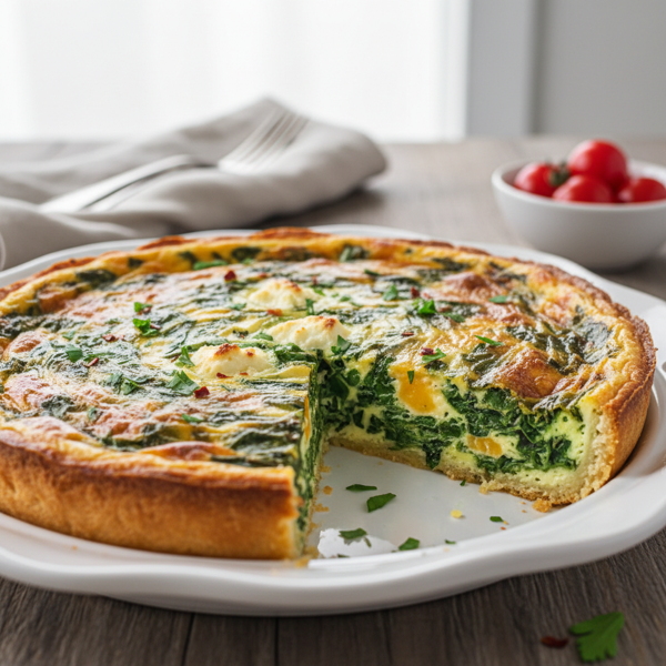 Three-Cheese Spinach Quiche Without Crust recipe