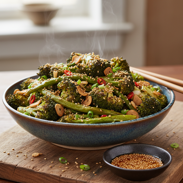 Toasted Sesame Garlic Broccoli Medley recipe