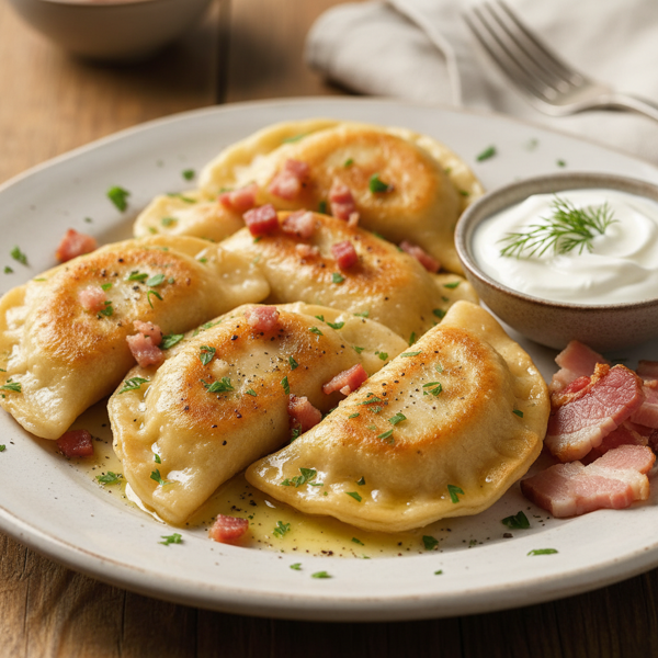 Traditional Cottage Cheese Perogies with Butter and Bacon recipe