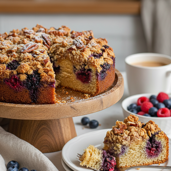 Triple Berry Delight Coffee Cake with Crunchy Streusel Topping recipe