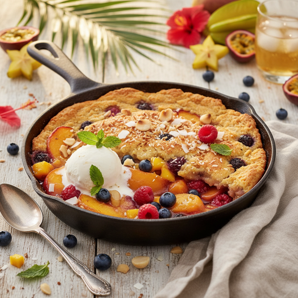 Tropical Berry Peach Cobbler Delight recipe