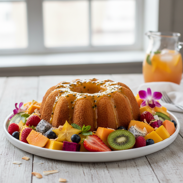 Tropical Bliss Pound Cake with Vibrant Fruit Medley recipe
