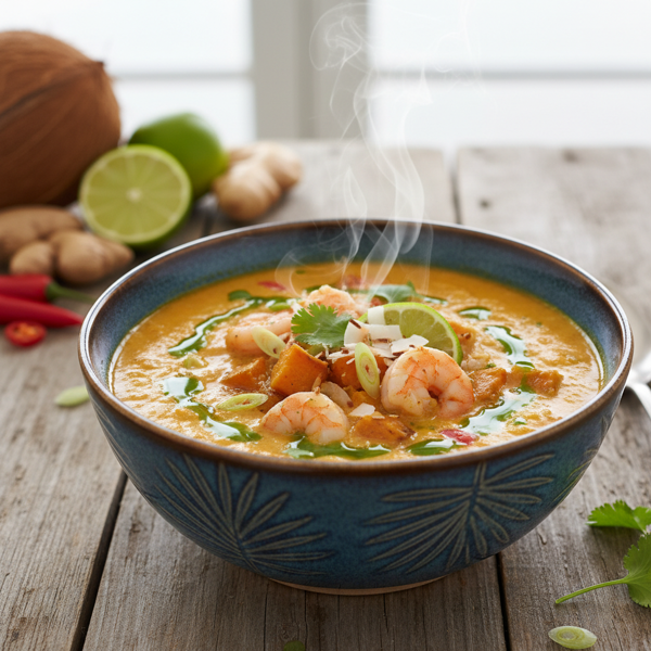 Tropical Bliss Sweet Potato and Ginger Shrimp Soup recipe