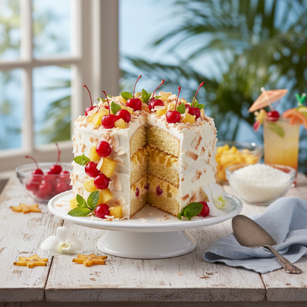 Tropical Cherry-Pineapple Delight Cake recipe