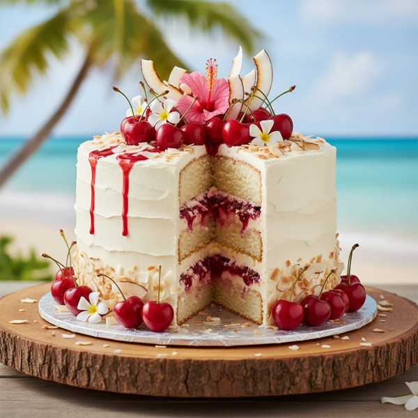 Tropical Cherry Coconut Delight Cake recipe