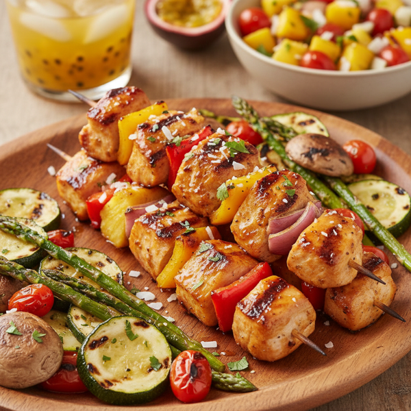 Tropical Chicken Kebabs with Grilled Vegetables recipe