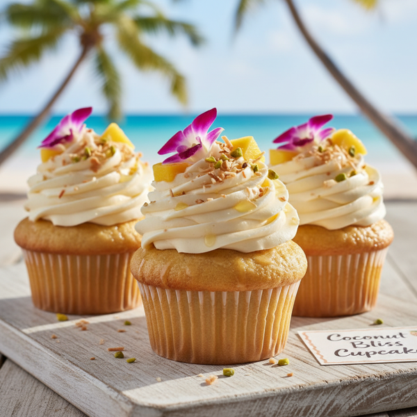 Tropical Coconut Bliss Cupcakes with Decadent White Chocolate Frosting recipe
