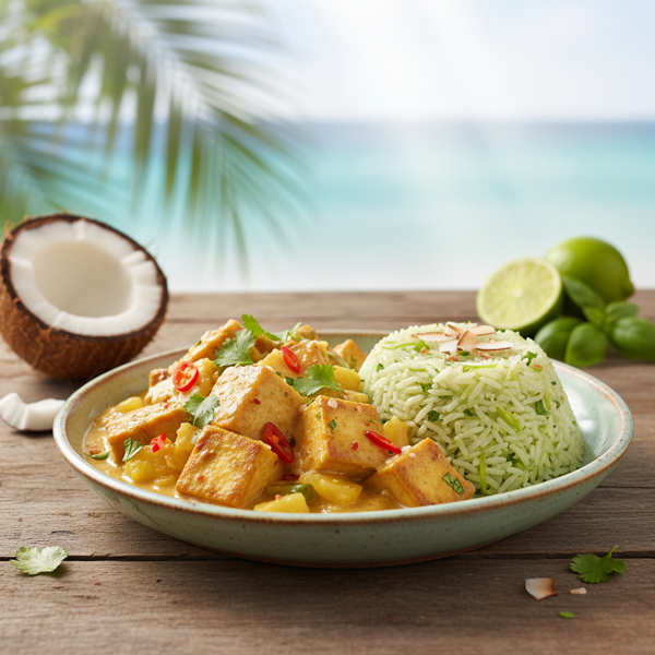 Tropical Coconut Curry Tofu with Zesty Green Jasmine Rice recipe