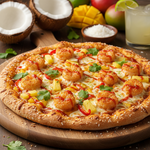 Tropical Coconut Shrimp Pizza Delight recipe