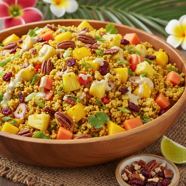 Tropical Curried Couscous Salad with Cranberries and Pecans recipe