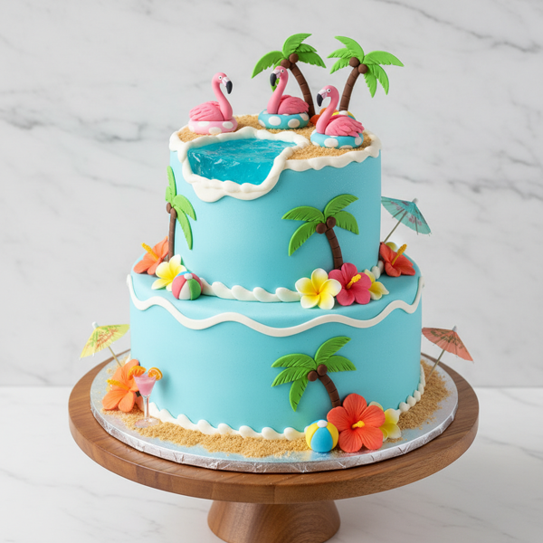 Tropical Flamingo Pool Party Cake recipe