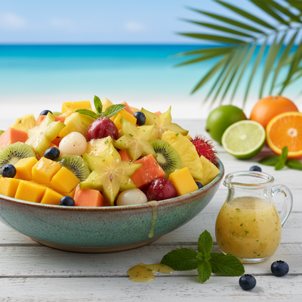 Tropical Fruit Salad with Minty Citrus Dressing recipe