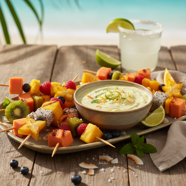 Tropical Fruit Skewers with Citrus Margarita Dip recipe