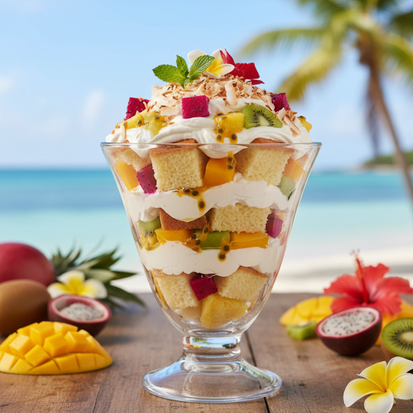 Tropical Fruity Angel Food Cake Trifle recipe