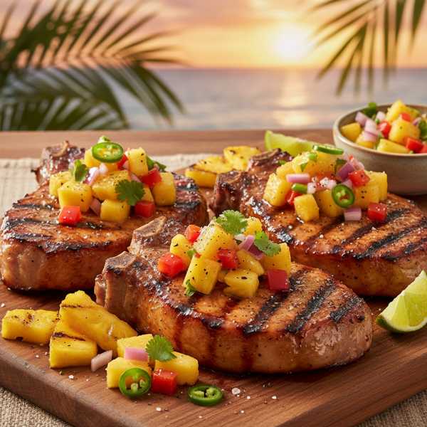 Tropical Grilled Pork Chops with Pineapple Salsa recipe