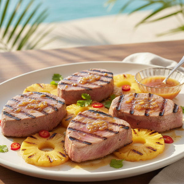 Tropical Grilled Tuna Steaks with Pineapple Glaze recipe