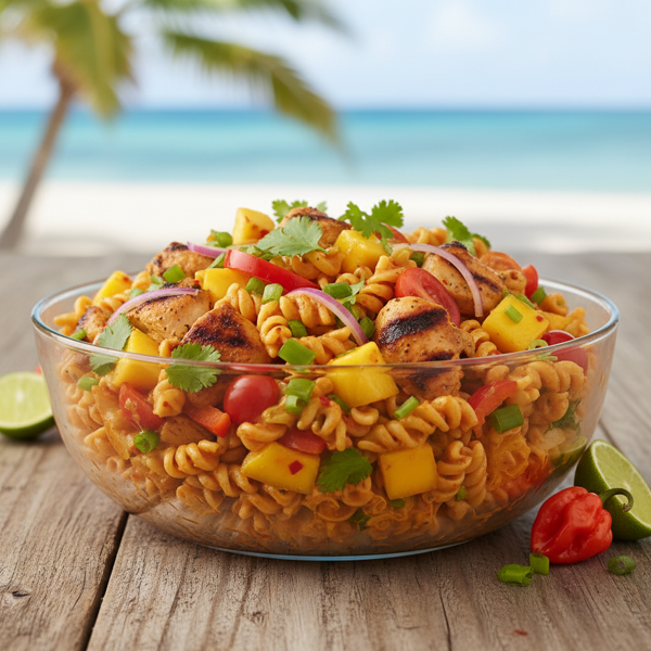 Tropical Jerk Chicken Pasta Salad recipe