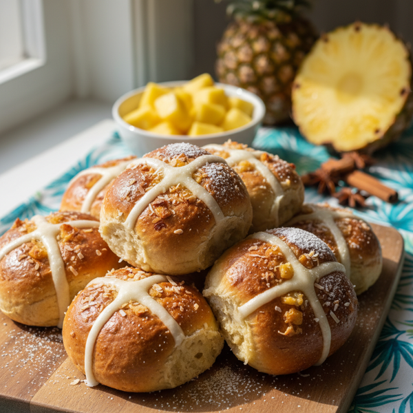 Tropical Pineapple Hot Cross Buns recipe