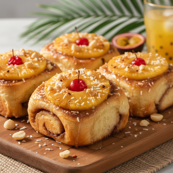 Tropical Pineapple Upside-Down Breakfast Buns recipe