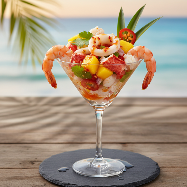 Tropical Seafood Martini with Vodka Habanero Vinaigrette recipe