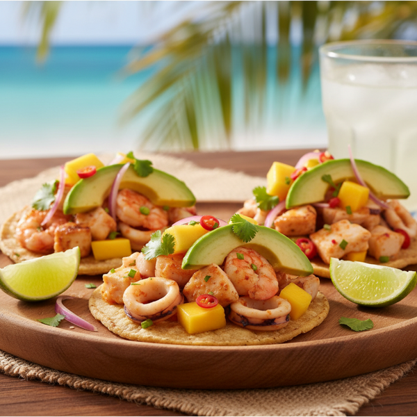 Tropical Seafood Tostadas with Avocado recipe