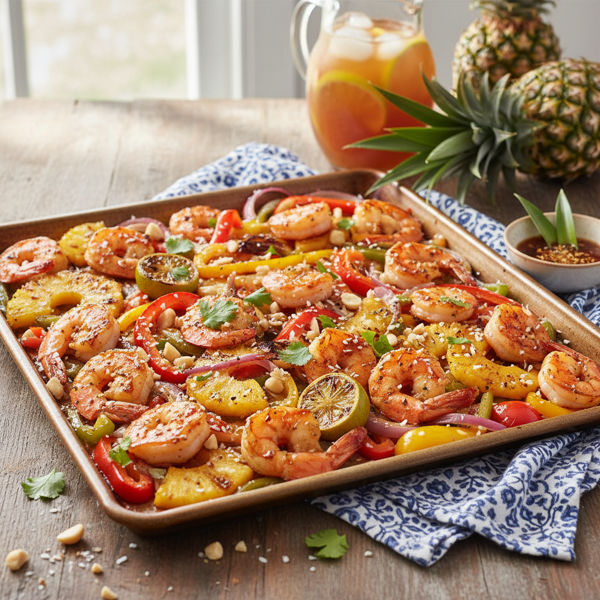 Tropical Shrimp and Pineapple Sheet Pan Delight recipe