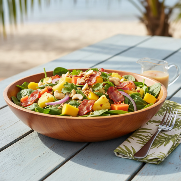 Tropical Spinach & Bacon Medley Salad recipe