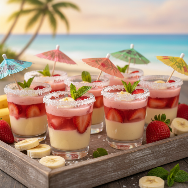 Tropical Strawberry-Banana Rum Jello Shots recipe