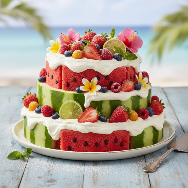 Tropical Watermelon Berry Bliss Cake recipe