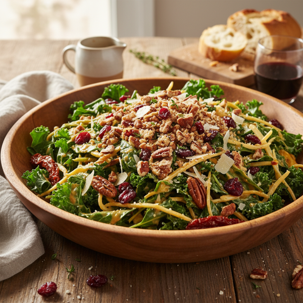 Tuscan-Inspired Shredded Kale Salad with Honeyed Cranberries and Pecan Crumble recipe