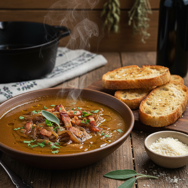 Tuscan Caramelized Onion and Pancetta Soup recipe