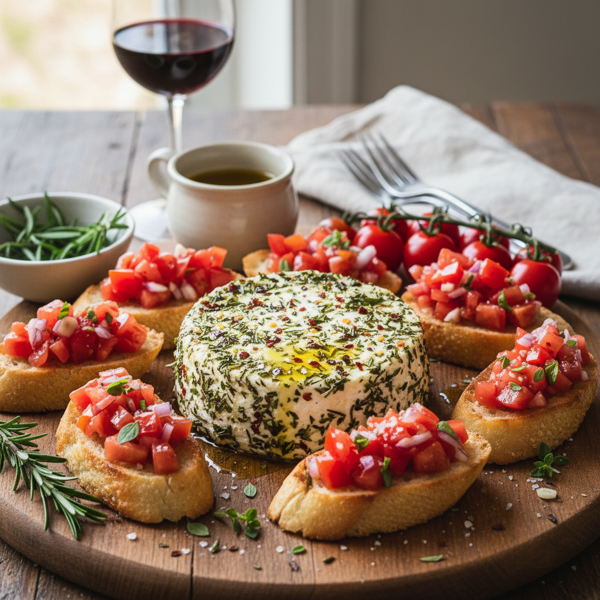 Tuscan Herb Cheese Delight with Tomato Bruschetta recipe