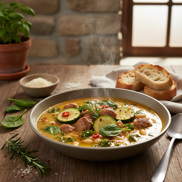 Tuscan Sausage and Zucchini Comfort Soup recipe