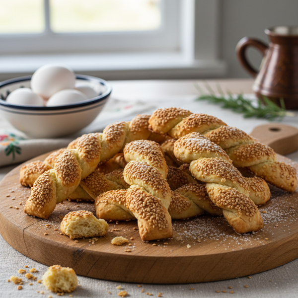 Twisted Sesame Greek Easter Cookies (Koulourakia) recipe