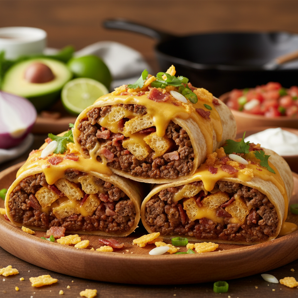 Ultimate Beef & Bacon Burritos with Cheesy Crunch recipe