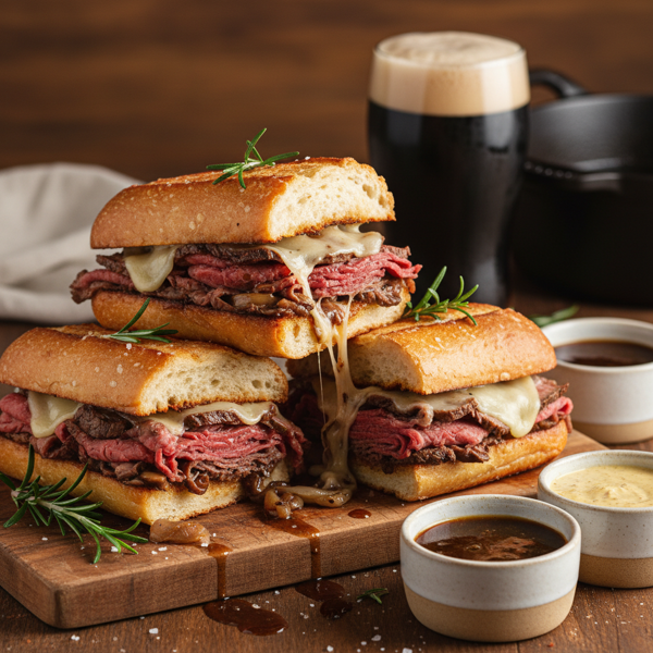 Ultimate Beer-Infused French Dip Roast Beef Sandwiches recipe