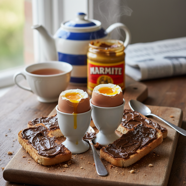 Ultimate British Breakfast: Soft-Boiled Eggs with Marmite Soldiers recipe