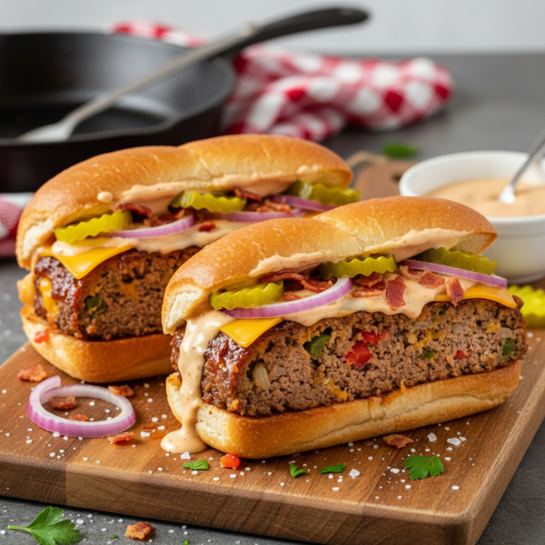Ultimate Cheeseburger Meatloaf Hoagies recipe