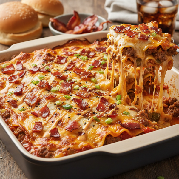 Ultimate Cheesy Bacon Burger Lasagna recipe