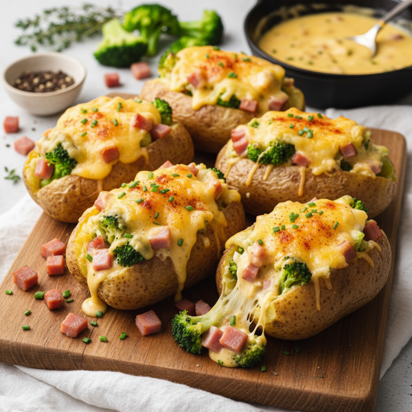 Ultimate Cheesy Broccoli & Ham Stuffed Potatoes recipe