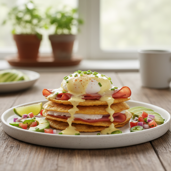 Ultimate Eggs Benedict Tortilla Stack recipe