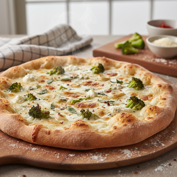 Ultimate Four Cheese White Broccoli Pizza recipe