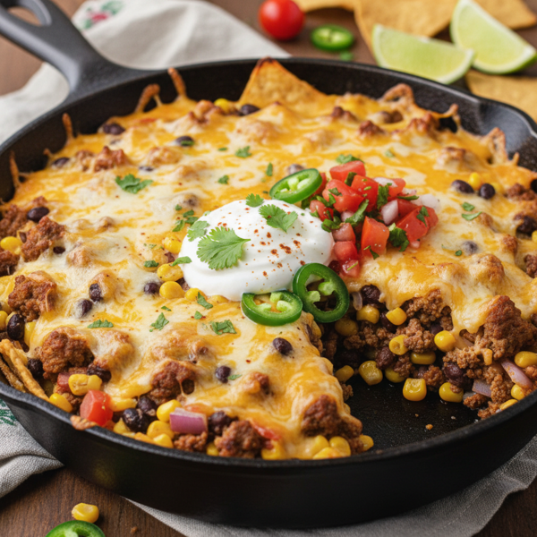 Ultimate Nacho Pie with Spiced Beef, Black Beans, and Sweet Corn recipe