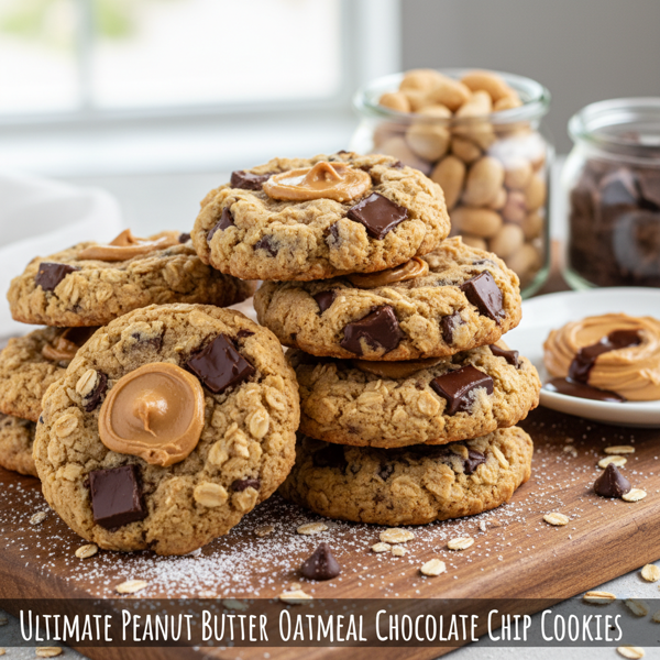 Ultimate Peanut Butter Oatmeal Chocolate Chip Cookies recipe